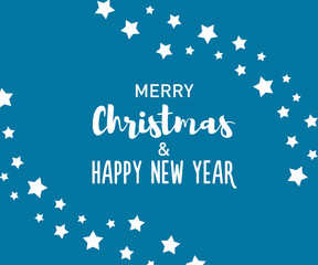 Merry Christmas and Happy New Year text on a background with stars. Vector design