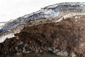 Deep hole under the paved water erosion.