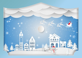 Fototapeta na wymiar Paper art style, Winter holiday for Christmas season, Vector illustration