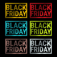 Black Friday Modern Frame Vector Set. Multicolored Gradient Stamp, Mark, Print