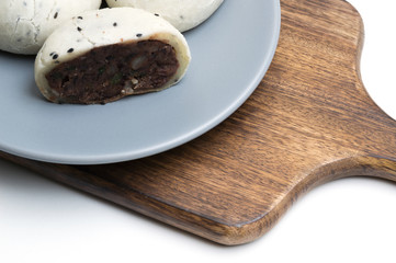 Glutinous rice cake on dish ; white background