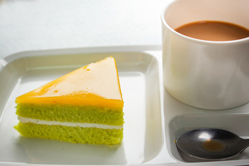 Coffee break with cake at business meeting..