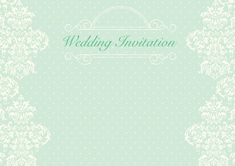 Green wedding invitation card background template with pattern, ornament
