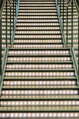 Closeup Modern staircase fashion with decorate by light, fashion concept, public department store