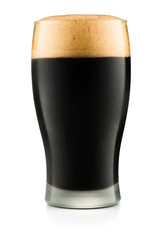 Glass of dark beer isolated on white background