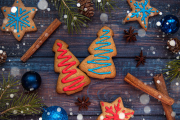 Christmas and new year cookies top view