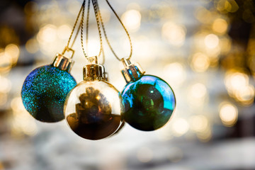 Merry Christmas concept with hanging ball ornaments