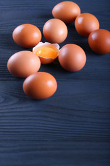chicken eggs on a blue background