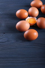chicken eggs on a blue background