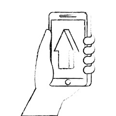 hand holding smartphone arrow cursor up concept vector illustration