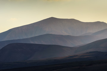Obraz premium Incredible landscape on the island of lanzarote during calima. Canary Islands. Spain