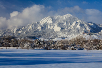 NCAR and The Flatirons after a Late Season Snow, Boulder, CO, USA