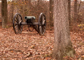 Fototapeta na wymiar A Civil War cannon in the fall from Gettysburg, Pennsylvania