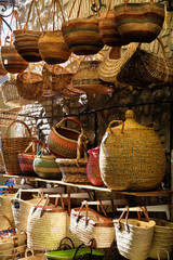 Wicker baskets in market stall