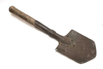 old sapper shovel on white natural background