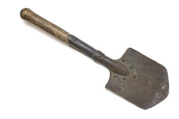 old sapper shovel on white natural background