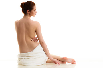 Sitting naked woman in white towel © anetlanda