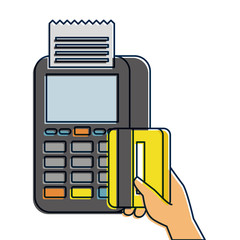 payment online dataphone hand holding credit card market vector illustration