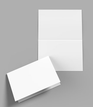 Bi fold or  Horizontal half fold brochure mock up isolated on soft gray background. 3D render illustration