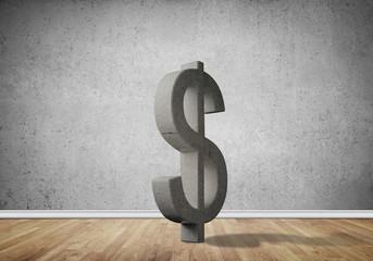 Money making and wealth concept presented by stone dollar symbol in empty room © adam121