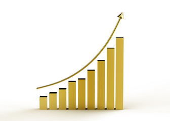 Business success with growing, rising charts, arrow upward