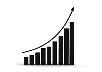 Business success with growing, rising charts, arrow upward