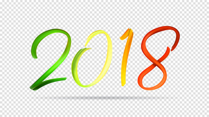 2018 New Year Hand Drawn Lettering Isolated on Transparent Backdrop. Vector Illustration for Greeting Cards or Festive Compositions. Design of Happy New Year Symbol Drawn Acrylic Paint.