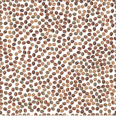 Vector seamless pattern with coffee beans on white background.
