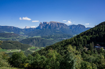 Beautiful landscape Alps mountains at summer sunny day. Soprabolzano, Oberbozen, Tirol, Italy.