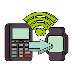 mobile payments dataphone smartwatch with nfc technology contactless transactions vector illustration
