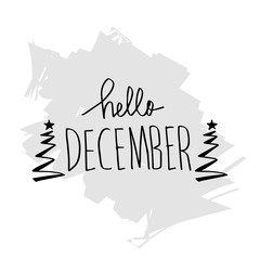 Hello December hand drawn lettering calligraphy.