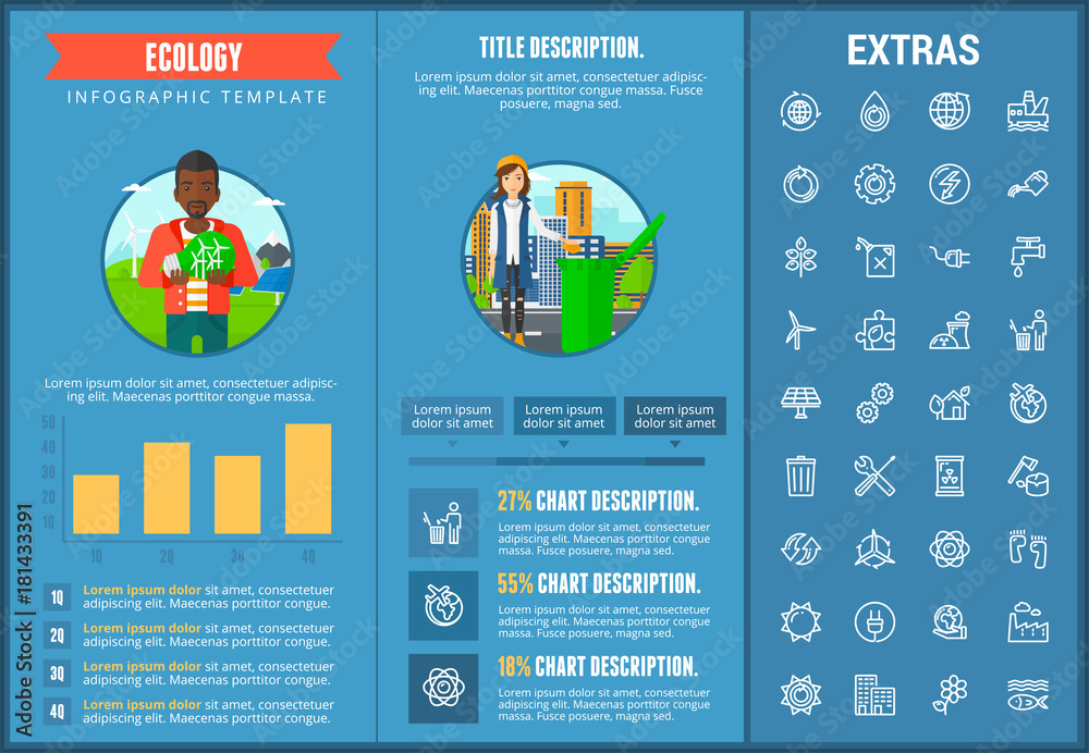 Canvas Prints Ecology infographic template, elements and icons. Infograph includes customizable charts, graphs, line icon set with resources of green energy, environmental cycle, water and sun power, factory etc.