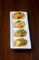 japanese cuisine. fried tofu on the background