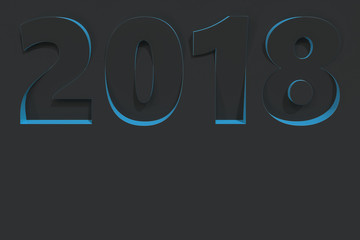 2018 number bas-relief on black surface with blue sides