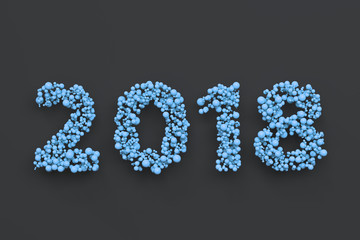 2018 number from blue balls on black background