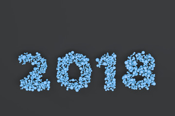 2018 number from blue balls on black background