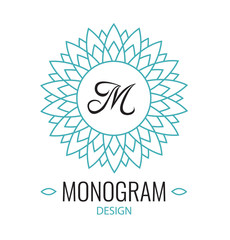 Fototapeta premium Round green emblem with the letter M on white background. Elegant floral monogram template Design. Simple logo design for restaurant, hotel, heraldic, jewelry. invitations on Wedding