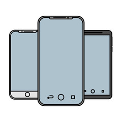 set of mobile phone gadget with blank screen vector illustration