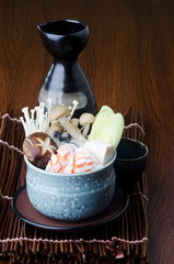 japanese cuisine. soup on the background