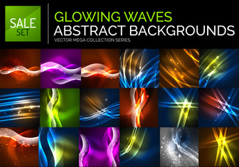 Mega collection of neon glowing waves