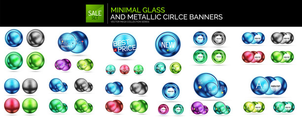 Mega collection of glass round shapes, circles and sphere banner templates, internet web boxes