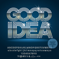 Vector set of Silver Alphabet Letters. Font contains Graphic Style. Vector icon with text Good Idea.