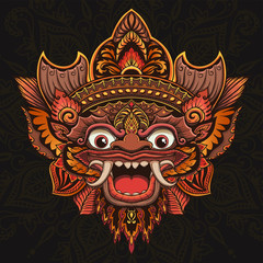 Traditional ritual Balinese mask. Vector outline illustration 