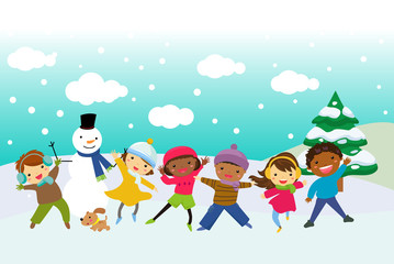 Group of winter children
