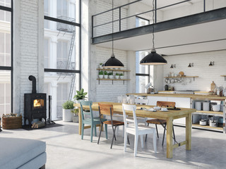 modern loft apartment. 3d rendering