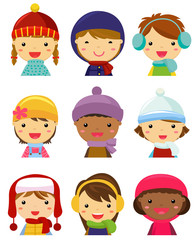 Group of children face set