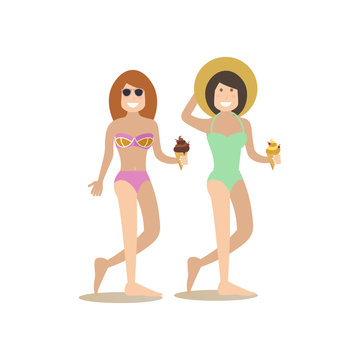 Women in swimsuits vector illustration in flat style