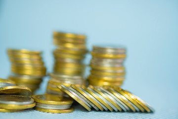 Stacks of coins with copy space for business and financial concept. shallow focus.