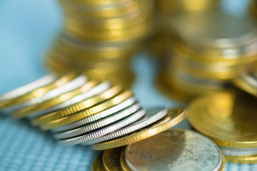 Stacks of coins with copy space for business and financial concept. shallow focus.