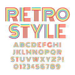 Old style alphabet. Retro type font disco, vintage typography poster with sunbeams isolated background vector, EPS10. Colorful palette.